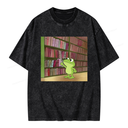 Pagewings Library Frog Unisex Washed T-shirt