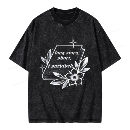 Pagewings Long Story Short I Survived Unisex Washed T-shirt
