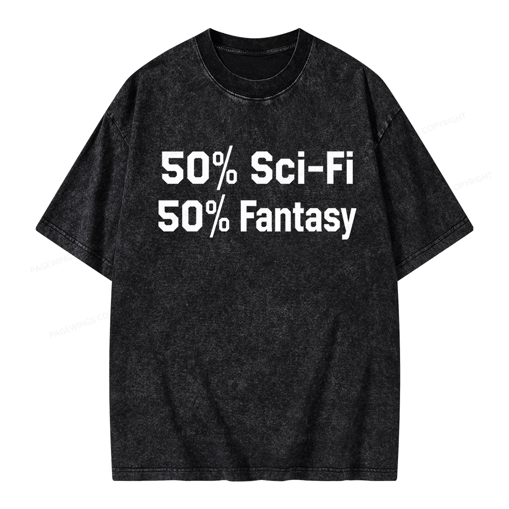 Pagewings 50% Sci-Fi 50% Fantasy Unisex Washed T-shirt