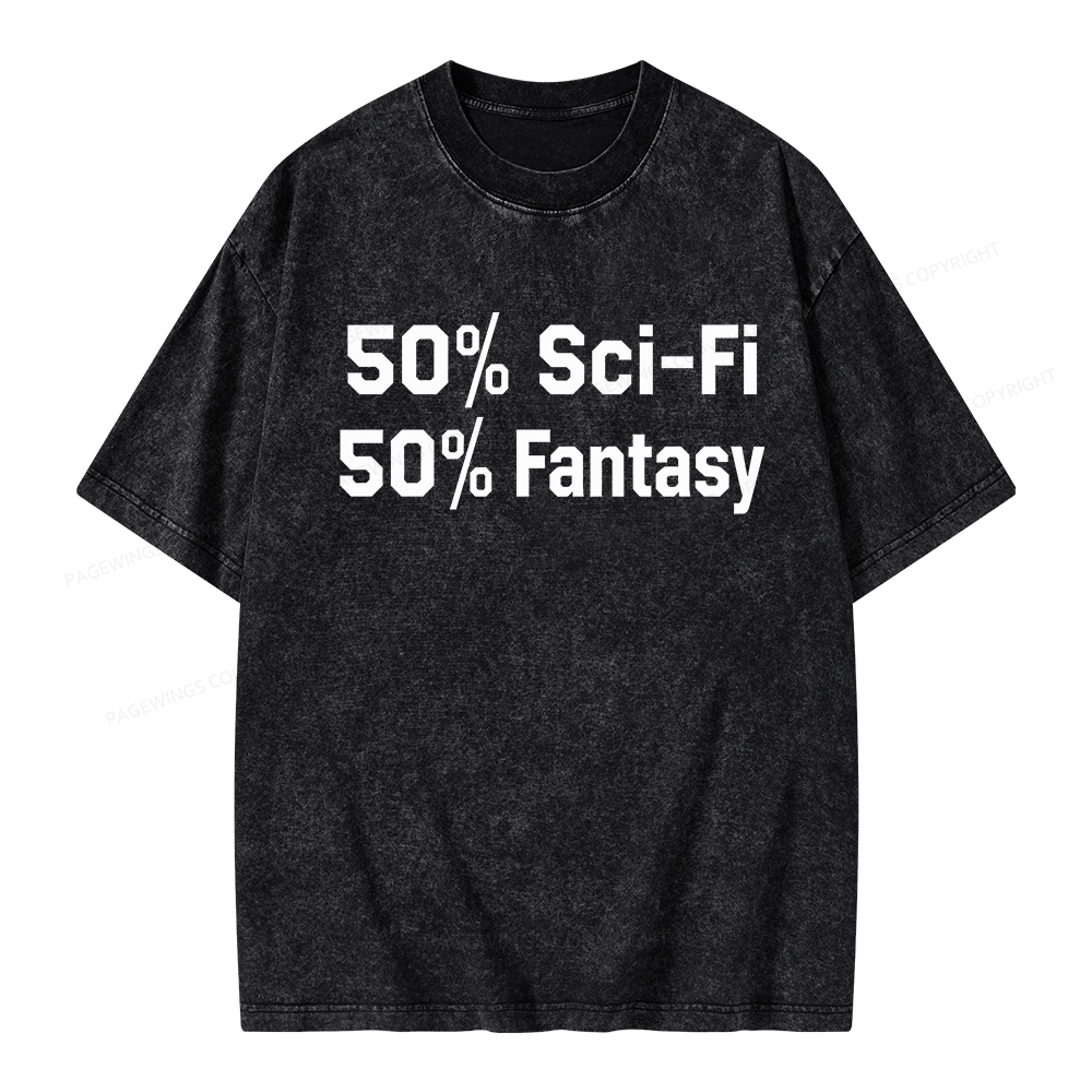 Pagewings 50% Sci-Fi 50% Fantasy Unisex Washed T-shirt