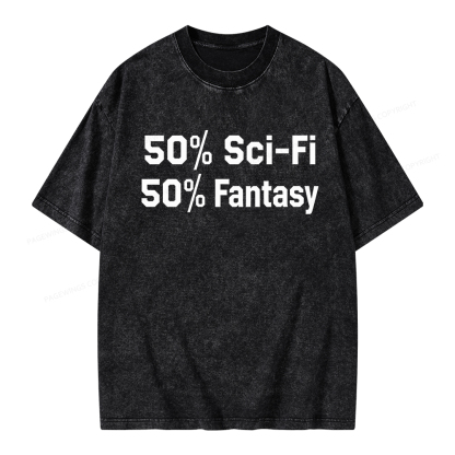 Pagewings 50% Sci-Fi 50% Fantasy Unisex Washed T-shirt