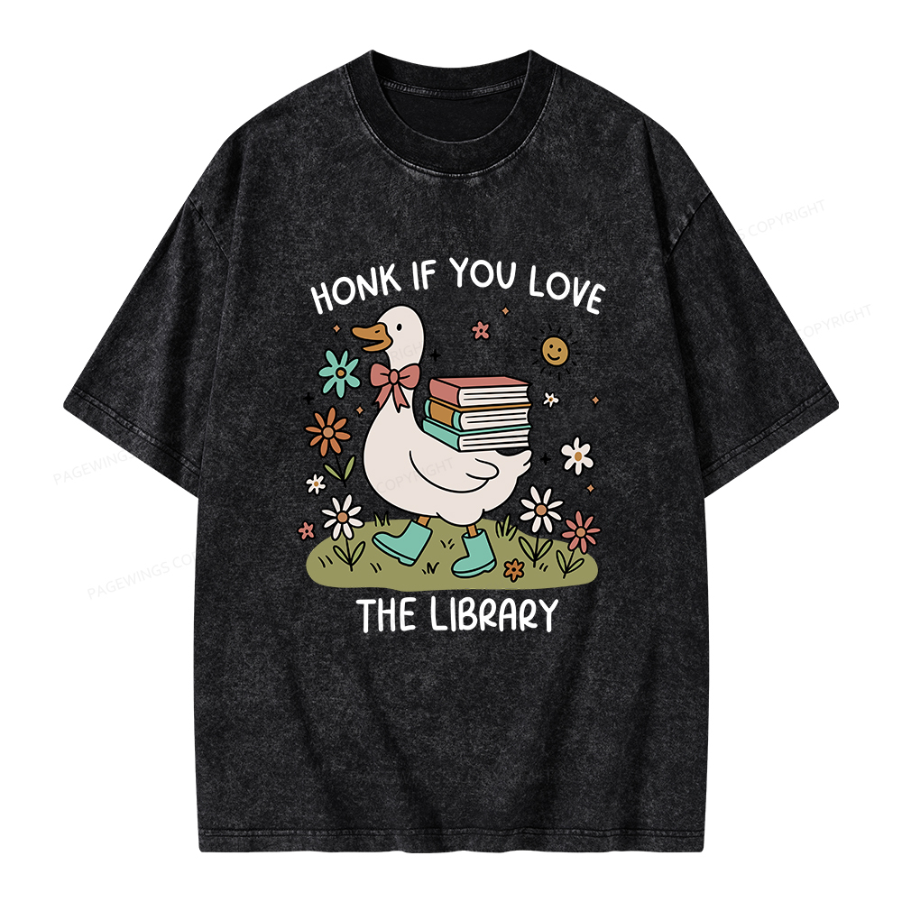 Pagewings Honk If You Love The Library Unisex Washed T-shirt