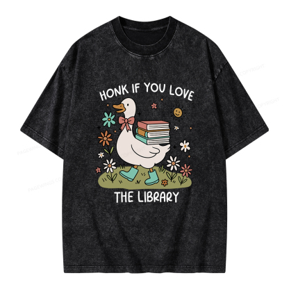 Pagewings Honk If You Love The Library Unisex Washed T-shirt
