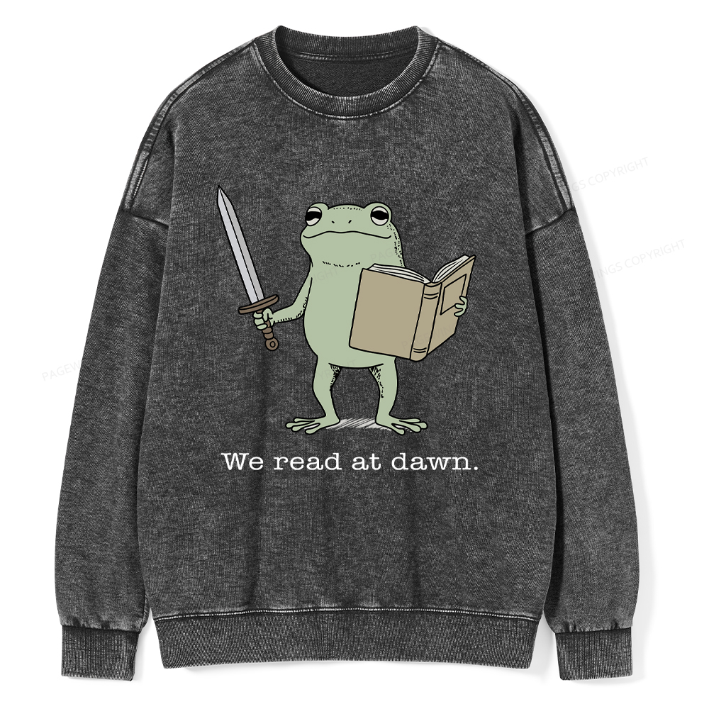 Pagewings We Read At Dawn Funny Frog Washed Sweatshirt