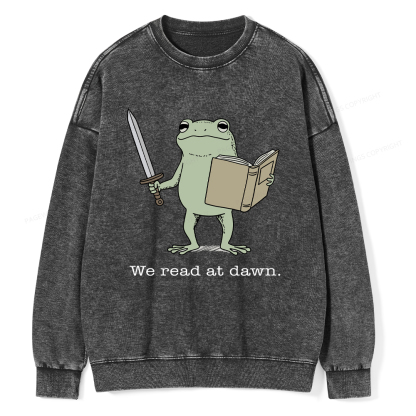 Pagewings We Read At Dawn Funny Frog Washed Sweatshirt