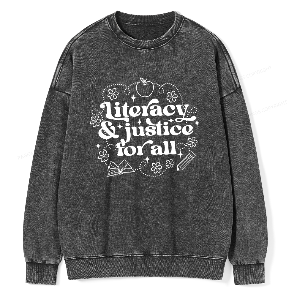 Pagewings Literacy Justice For All Washed Sweatshirt