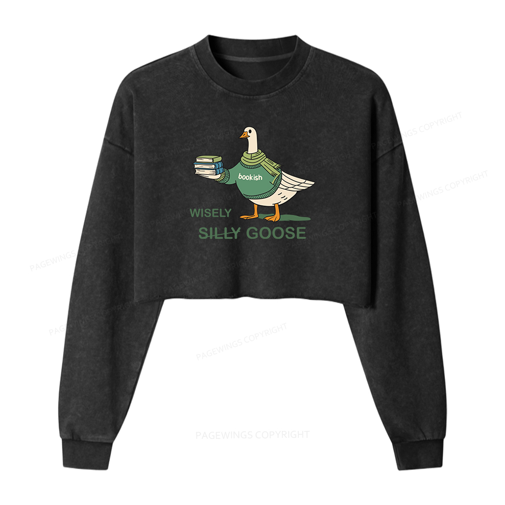 Pagewings Wisely Silly Goose Washed Crop Sweatshirt