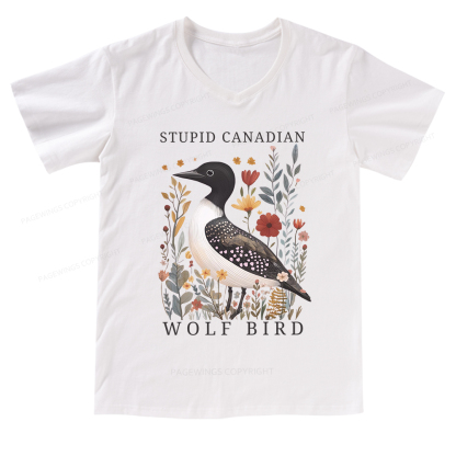 Pagewings Stupid Canadian Wolf Bird V-neck T-shirt