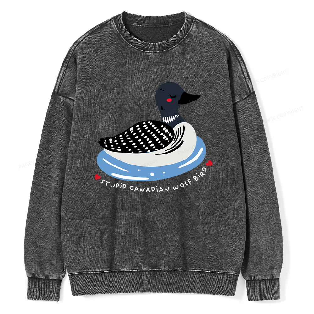 Pagewings Stupid Canadian Wolf Bird Washed Sweatshirt