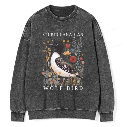 Pagewings Stupid Canadian Wolf Bird Washed Sweatshirt