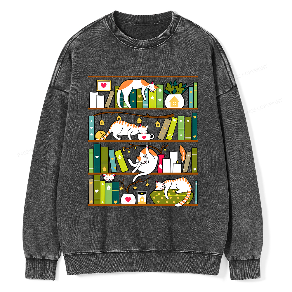 Pagewings Library Cats Washed Sweatshirt