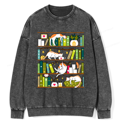 Pagewings Library Cats Washed Sweatshirt