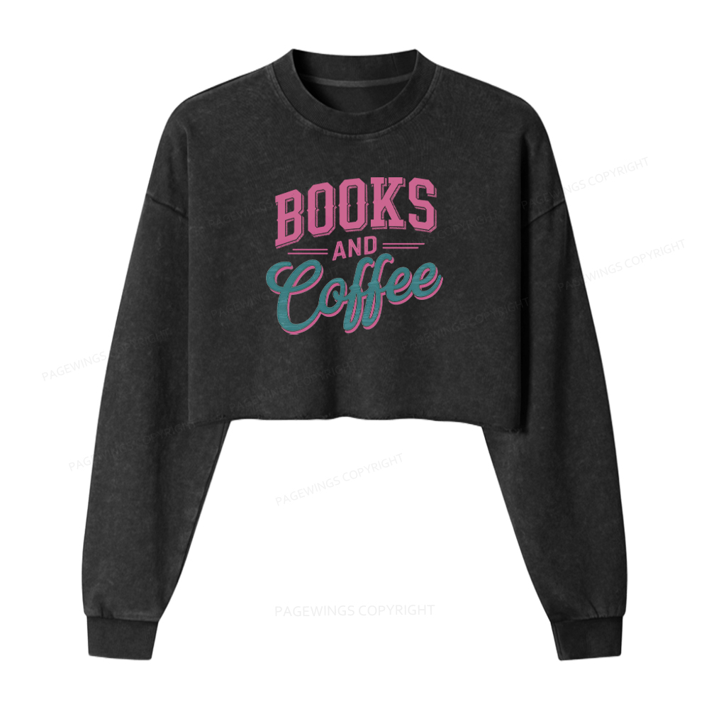 Pagewings Books And Coffee Washed Crop Sweatshirt