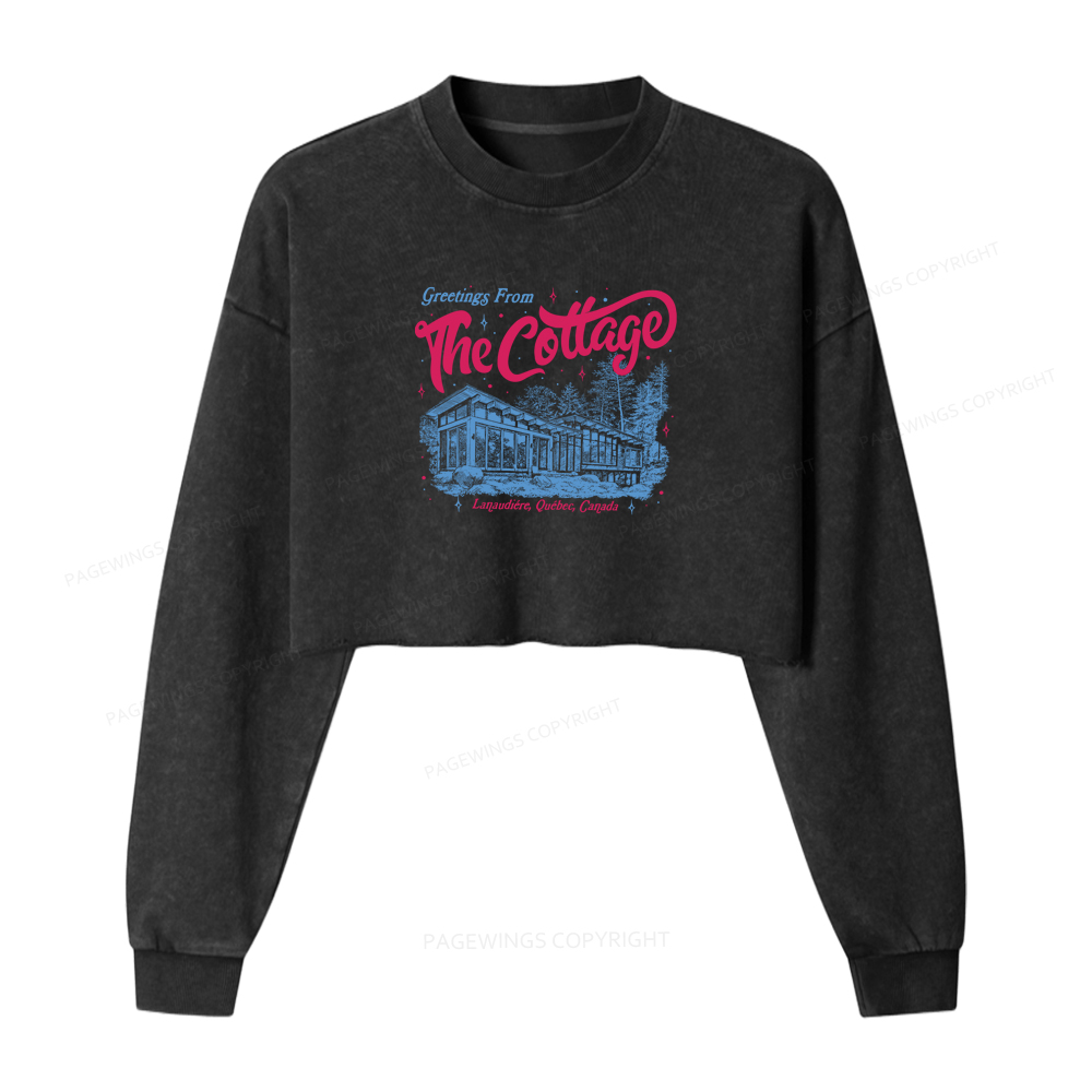 Pagewings Greetings From The Cottage Washed Crop Sweatshirt