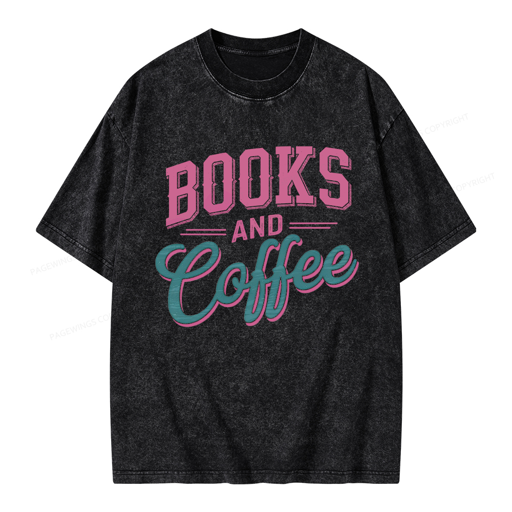 Pagewings Books And Coffee Unisex Washed T-shirt