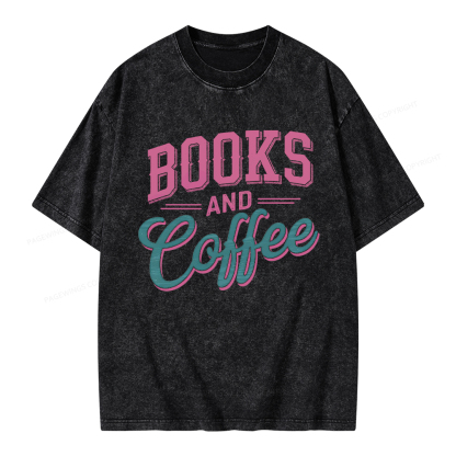 Pagewings Books And Coffee Unisex Washed T-shirt