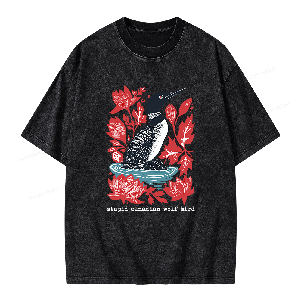 Pagewings Stupid Canadian Wolf Bird Unisex Washed T-shirt
