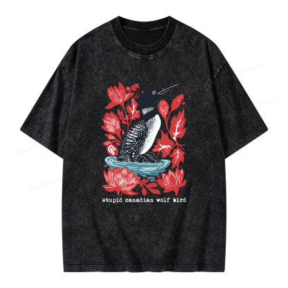 Pagewings Stupid Canadian Wolf Bird Unisex Washed T-shirt