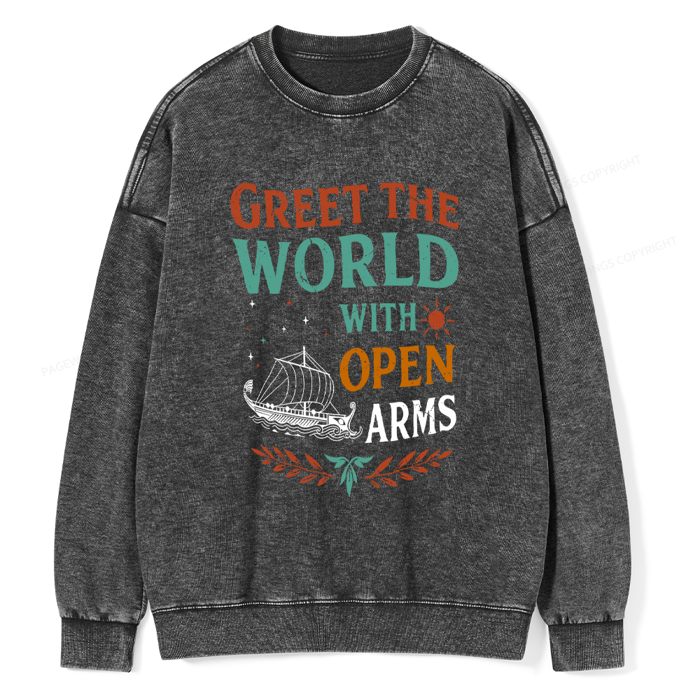Pagewings Greet the World With Open Arms Washed Sweatshirt