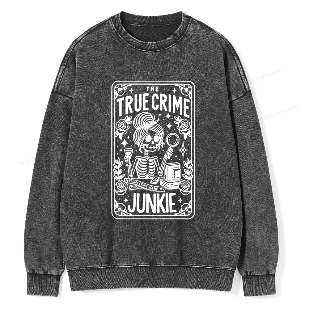 Pagewings True Crime Junkie Tarot Card Washed Sweatshirt