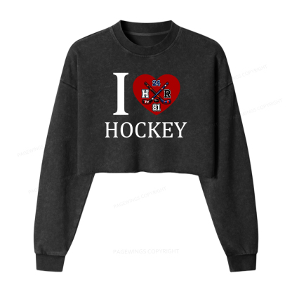 Pagewings I Heart Hockey Washed Crop Sweatshirt
