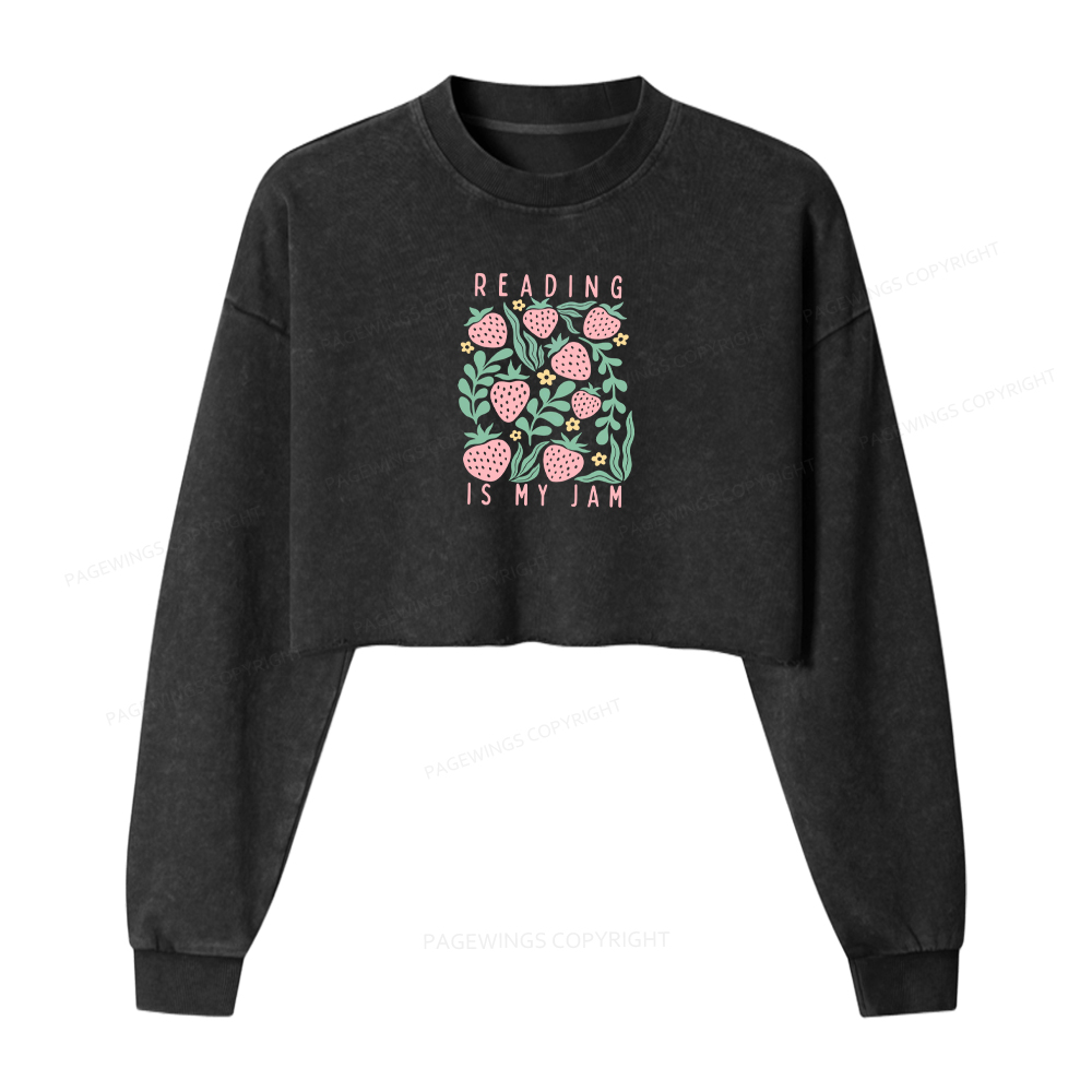 Pagewings Reading Is My Jam Washed Crop Sweatshirt