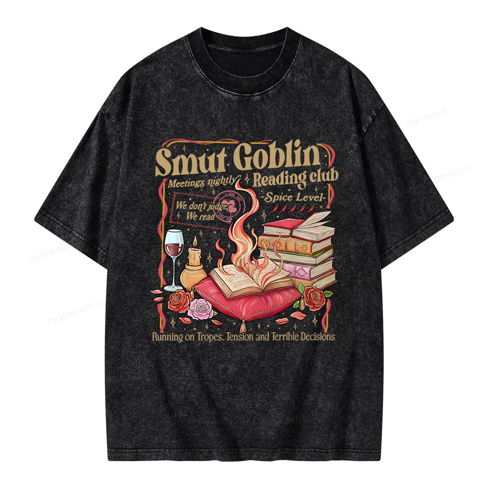 Pagewings Smut Goblin Dark Romance Bookish Unisex Washed T-shirt