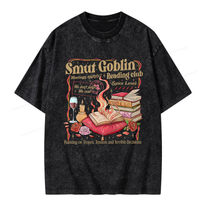 Pagewings Smut Goblin Dark Romance Bookish Unisex Washed T-shirt