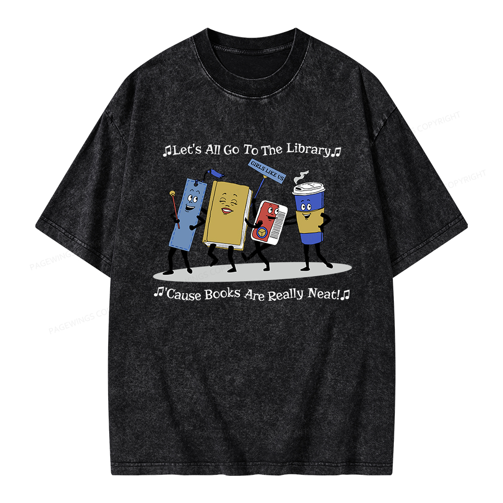 Pagewings Let's All Go To The Library Unisex Washed T-shirt