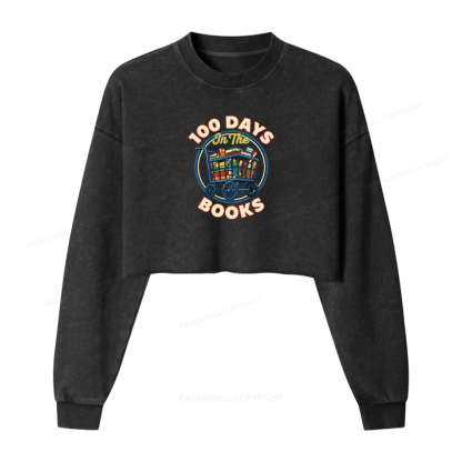 Pagewings 100 Days In The Books Washed Crop Sweatshirt