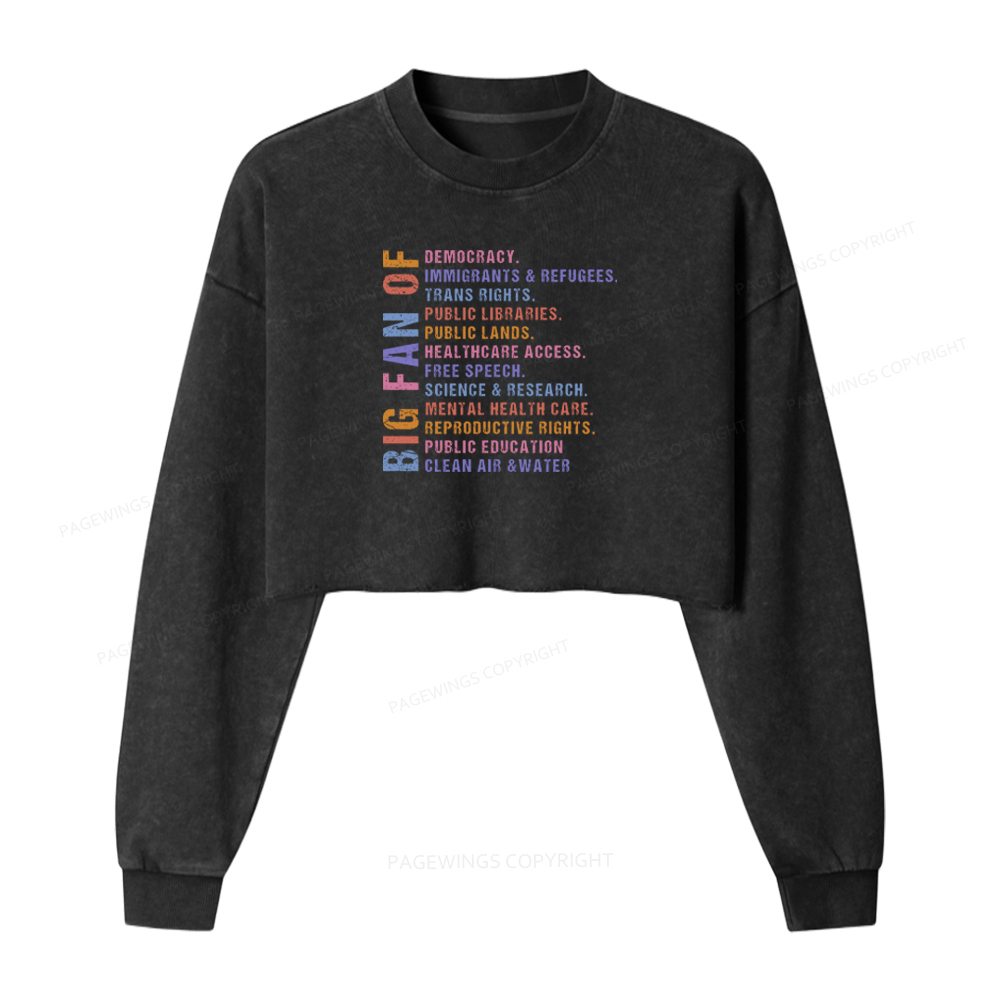 Pagewings Big Fan Of Human Rights Washed Crop Sweatshirt