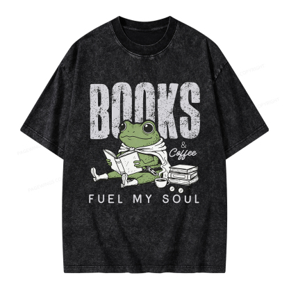 Pagewings Books And Coffee Fuel My Soul Unisex Washed T-shirt