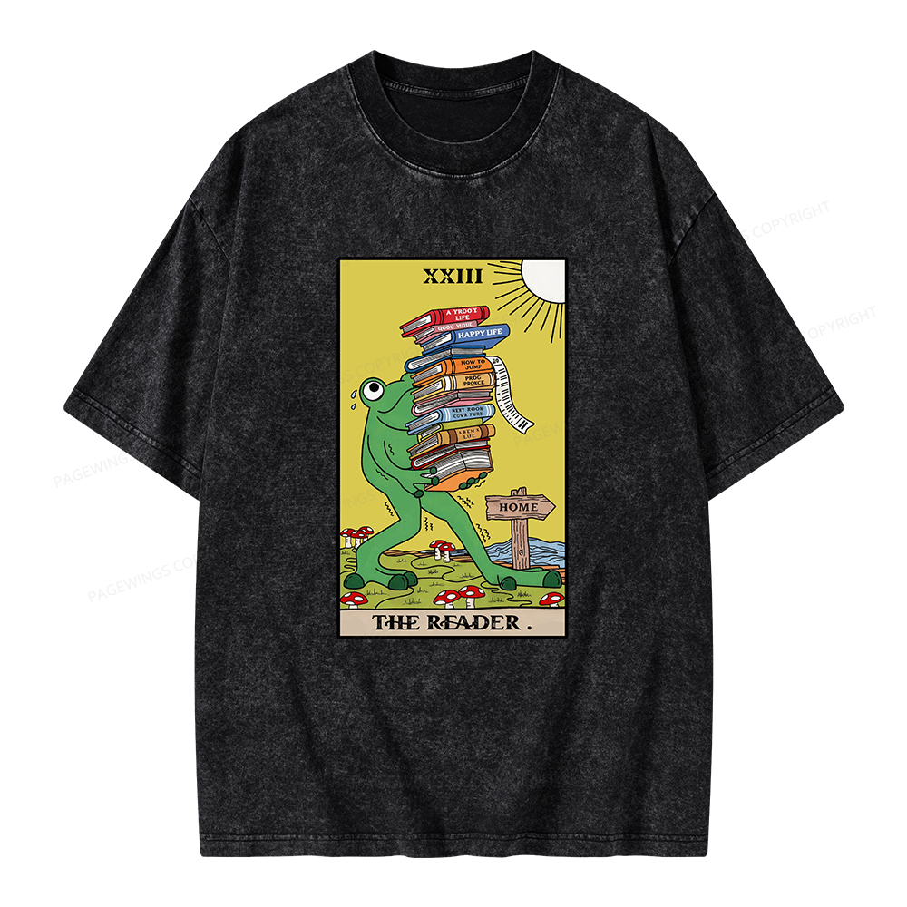 Pagewings Tarot Frog The Reader Unisex Washed T-shirt
