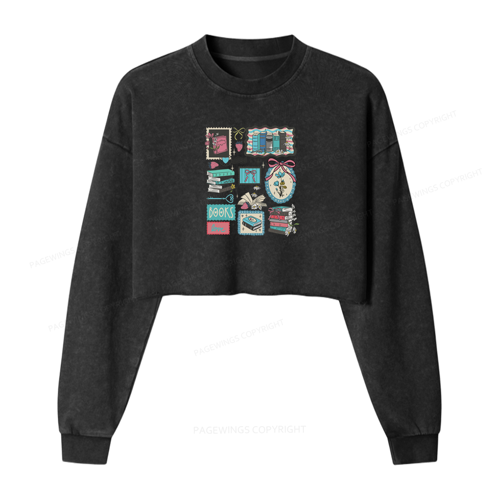 Pagewings Retro Bookish Love Washed Crop Sweatshirt