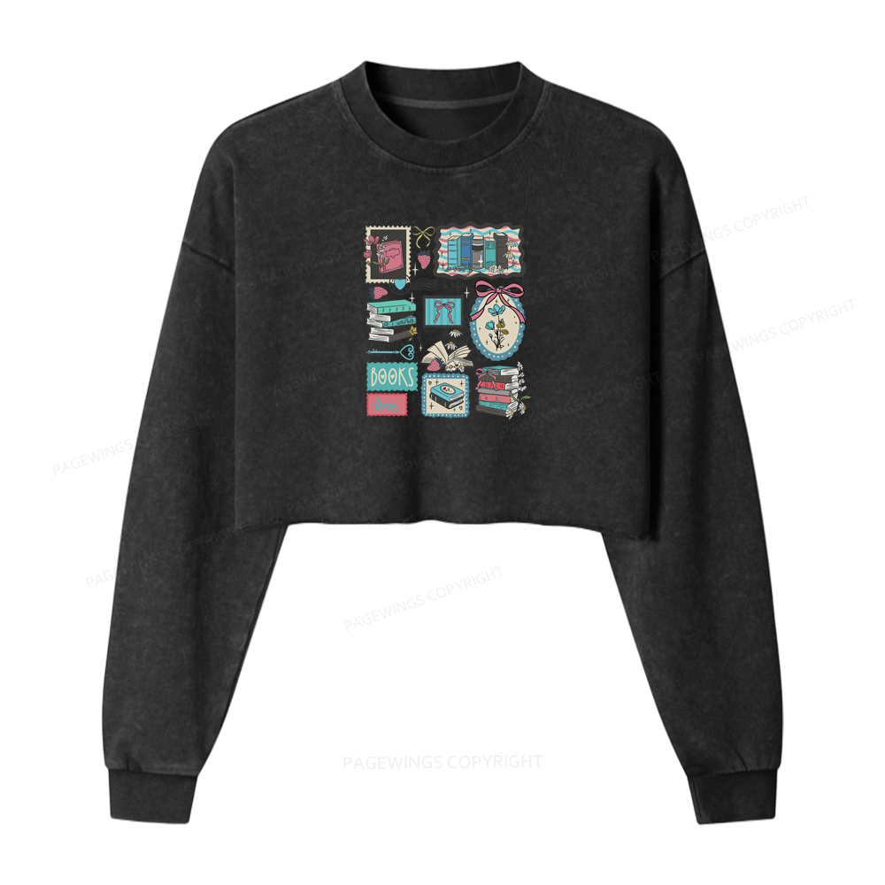 Pagewings Retro Bookish Love Washed Crop Sweatshirt