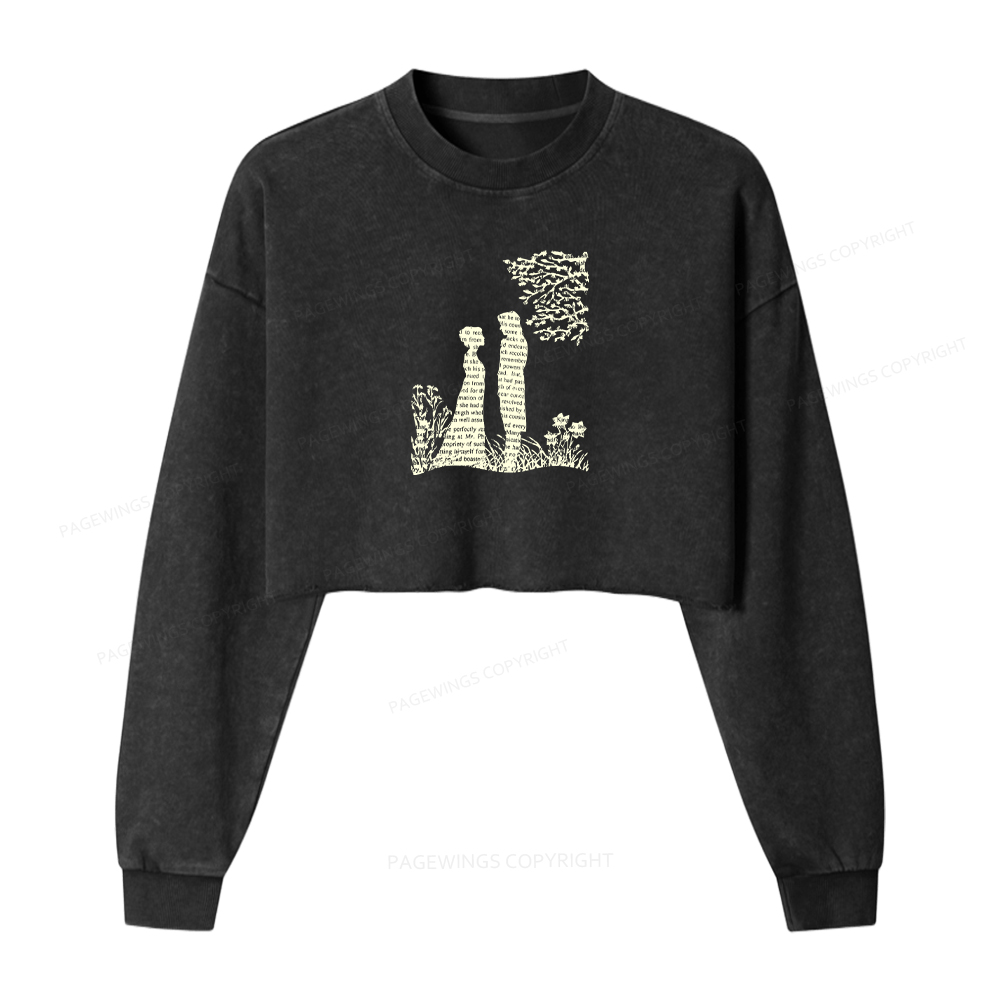 Pagewings Pride and Prejudice Book Lover Washed Crop Sweatshirt
