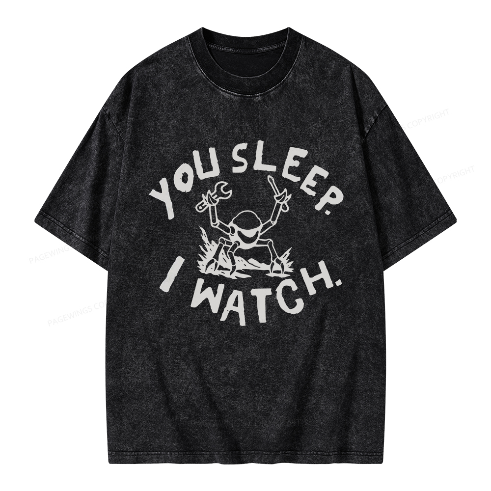 Pagewings You Sleep I Watch Unisex Washed T-shirt
