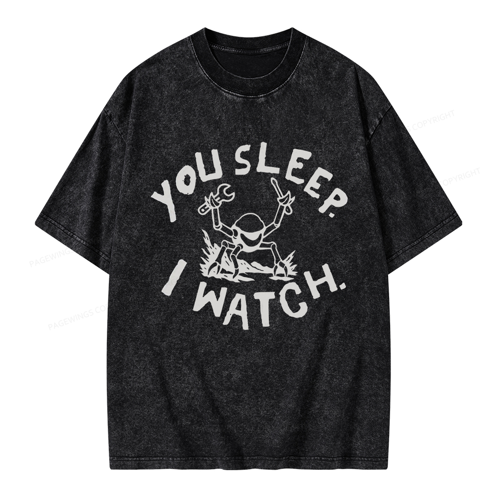 Pagewings You Sleep I Watch Unisex Washed T-shirt