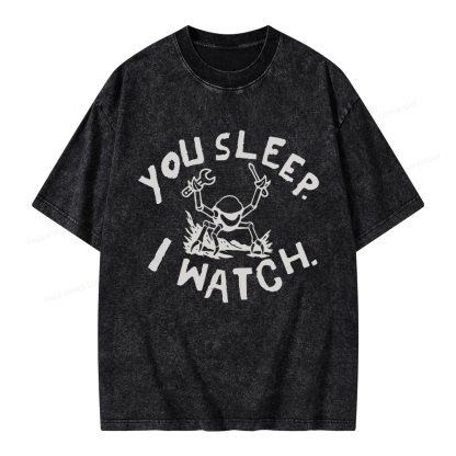 Pagewings You Sleep I Watch Unisex Washed T-shirt