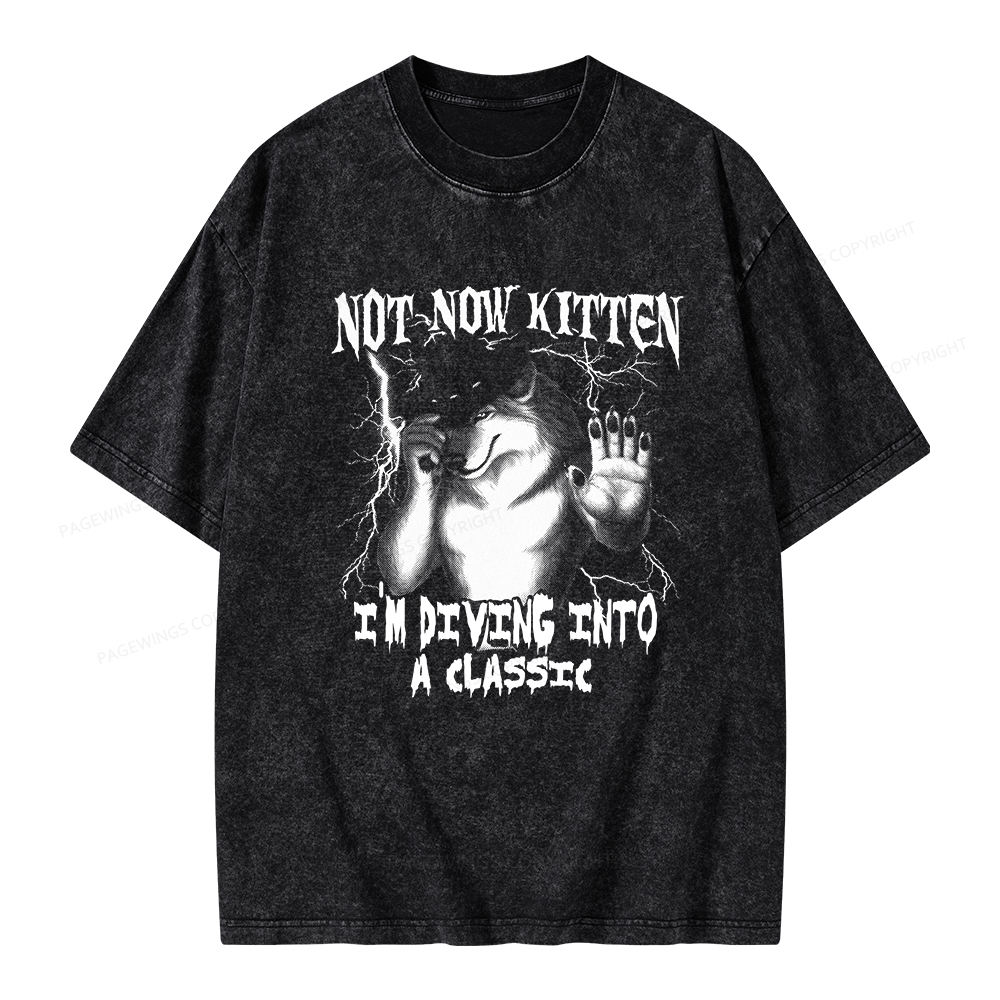 Pagewings Not Now Kitten I’m Diving Into A Classic Unisex Washed T-shirt