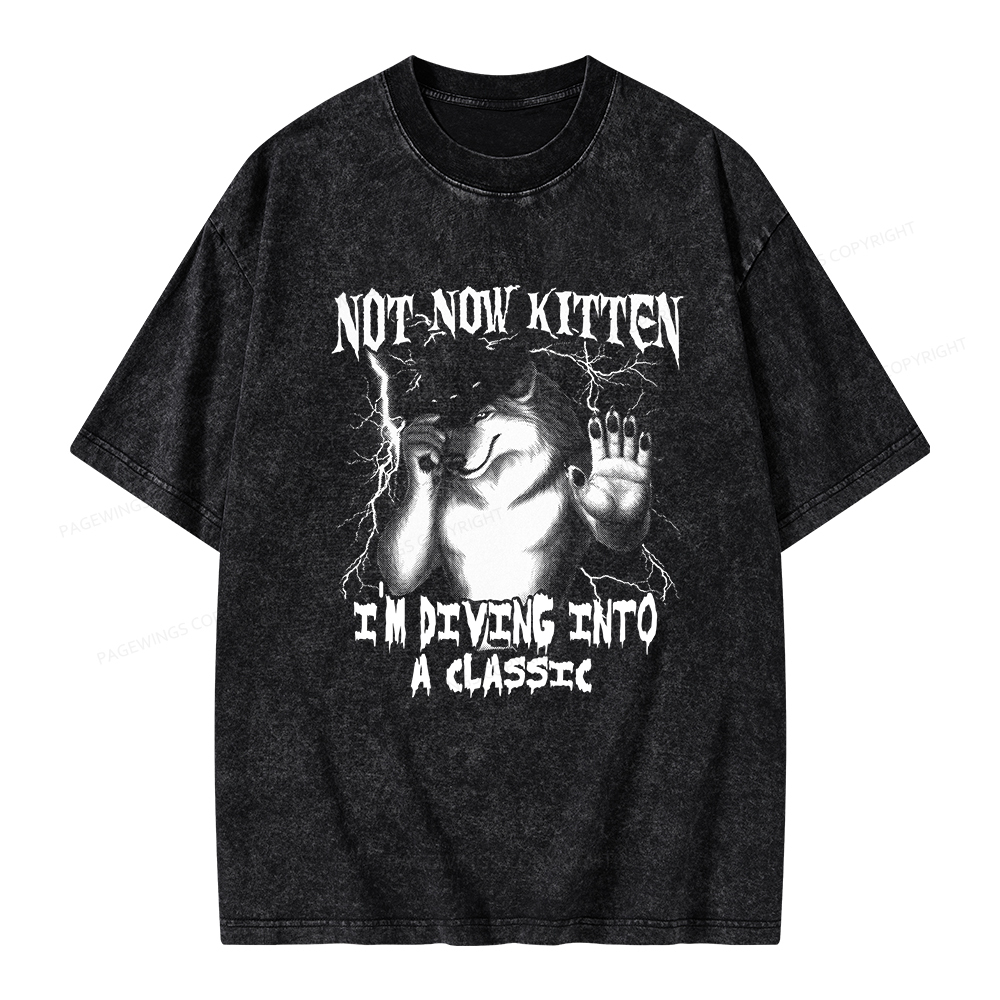 Pagewings Not Now Kitten I’m Diving Into A Classic Unisex Washed T-shirt
