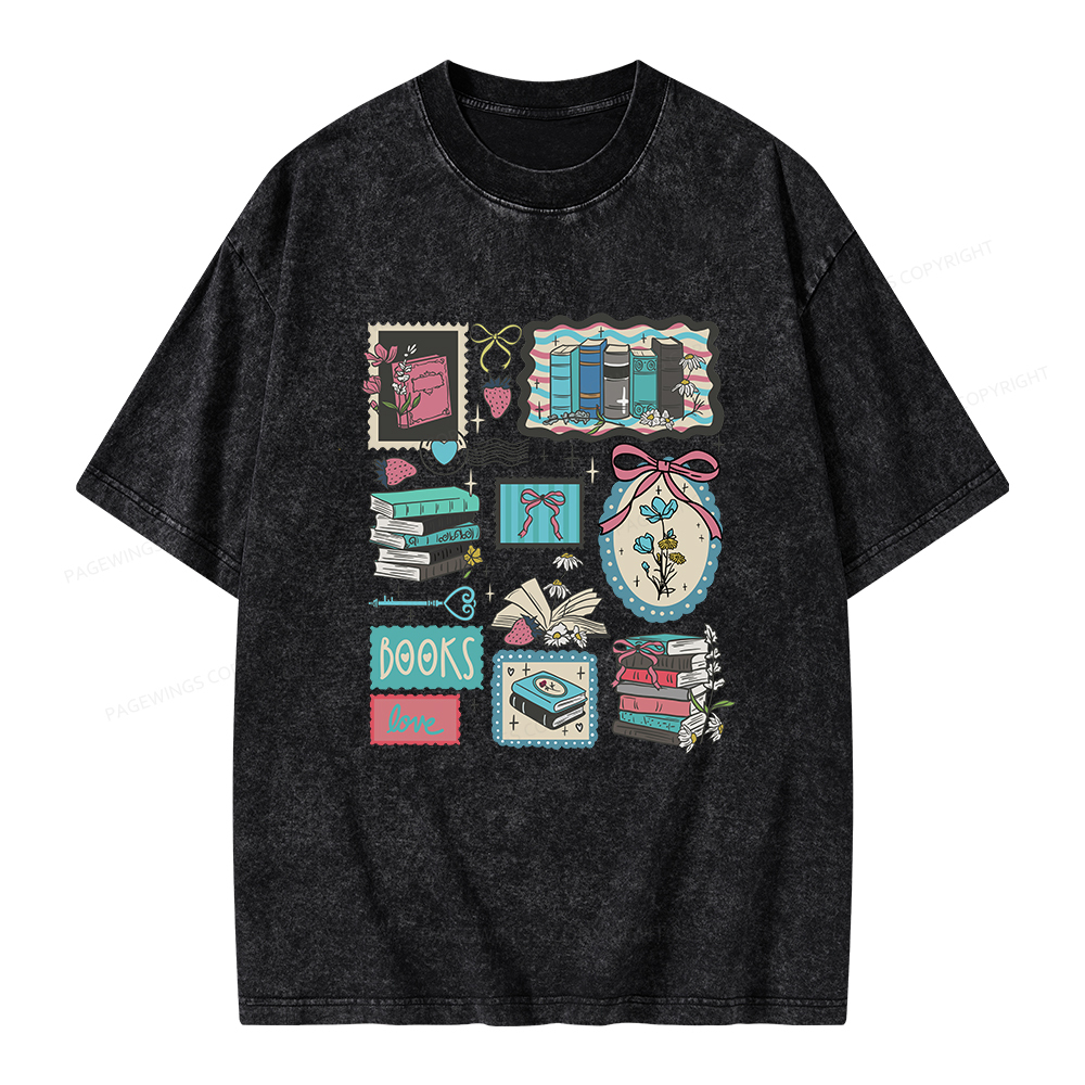 Pagewings Vintage Book Lover Unisex Washed T-shirt