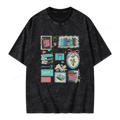 Pagewings Vintage Book Lover Unisex Washed T-shirt