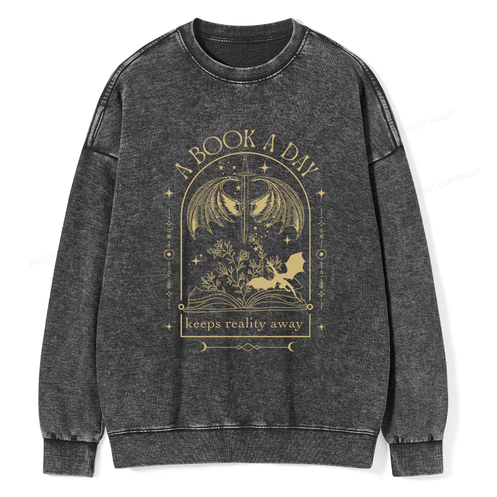 Pagewings A Book a Day Dragon Unisex Washed Sweatshirt