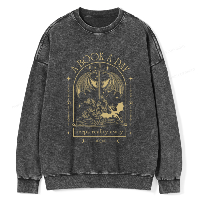 Pagewings A Book a Day Dragon Unisex Washed Sweatshirt