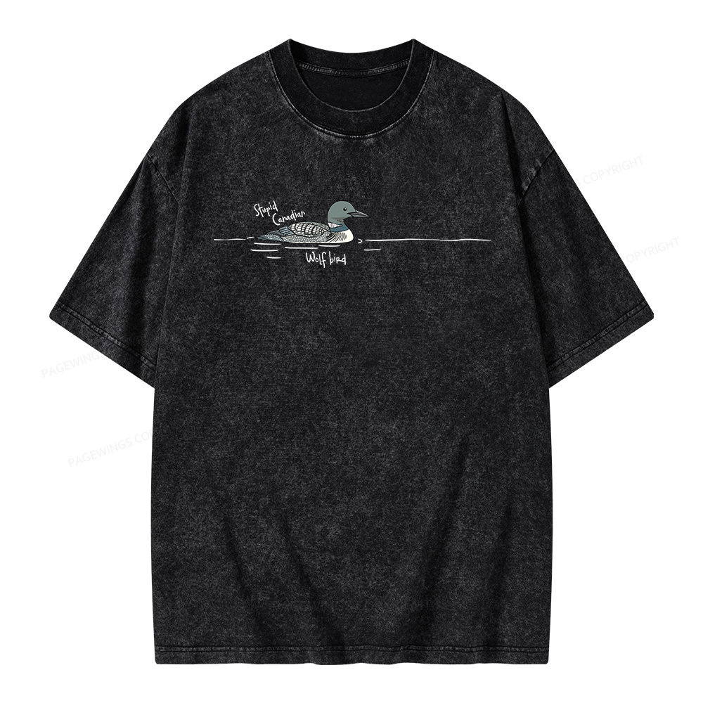 Pagewings Stupid Canadian Wolf Bird Unisex Washed T-shirt
