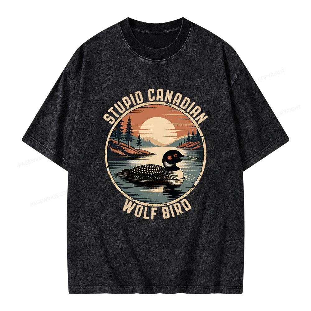 Pagewings Stupid Canadian Wolf Bird Unisex Washed T-shirt