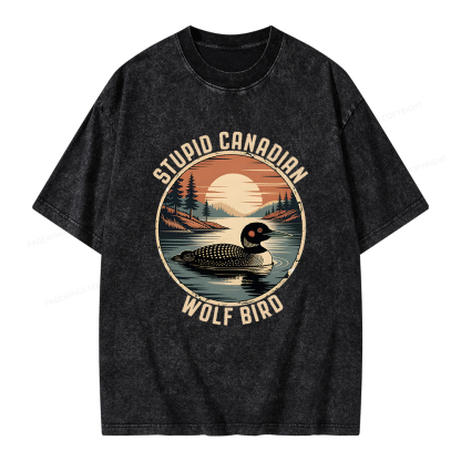 Pagewings Stupid Canadian Wolf Bird Unisex Washed T-shirt