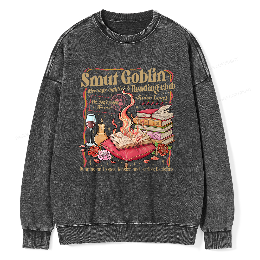 Pagewings Smut Goblin Dark Romance Bookish Washed Sweatshirt