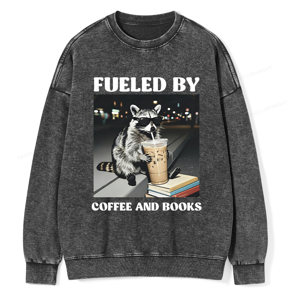 Pagewings Raccoon Reading And Drinking Iced Coffee Washed Sweatshirt